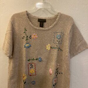 Salon Studio Tan, Ebroidered, Short Sleeve Sweater. Size 3X